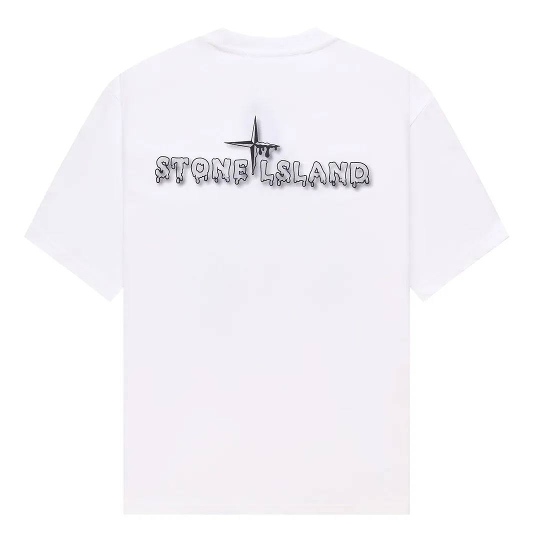 W673#P110💰 [Stone lsland/Stone Island summer new short-sleeved T-shirt with melted printed pattern on the chest] ⚠️[Original creation with high control of details] - Made of 260g combed cotton 32-count double yarn, soft and comfortable to the touch, sweat-absorbent and breathable. - Simple, basic and versatile style, original single quality, the first choice for couples. - Made in a large factory, four needles and five threads on the shoulder, neat alignment, high quality workmanship. - Same style for men and women. Very versatile, one piece for everyone, details are clearly visible. Color: Black White Size: M L